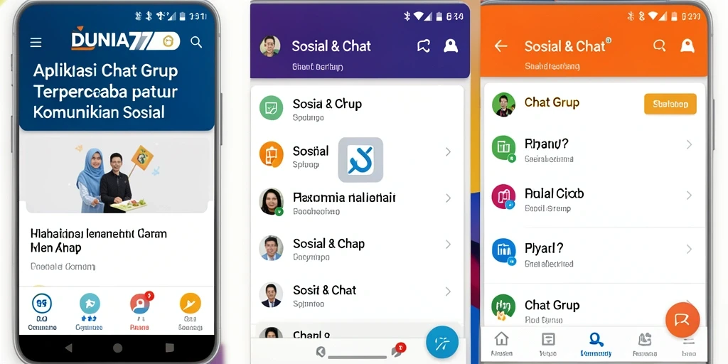 Antarmuka DUNIA77 yang menarik untuk chatting grup.