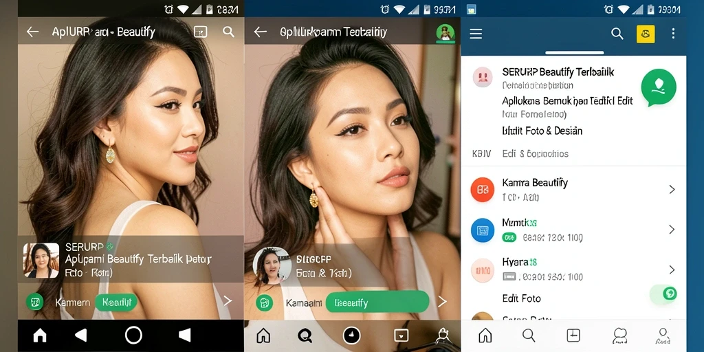 Antarmuka SERURP menampilkan berbagai fitur Kamera Beautify yang menarik.