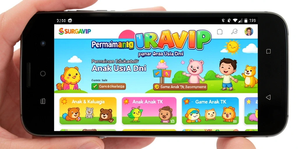 Antarmuka permainan edukatif SURGAVIP yang ceria dan interaktif.